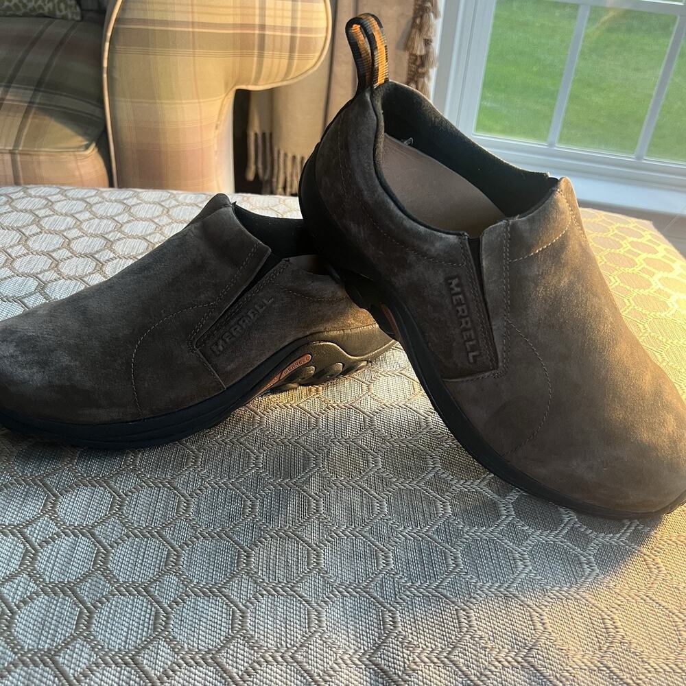 Merrell Jungle Moc Taupe/Brown Black Sole Casual Hike Suede Slip On Outdoor 11W